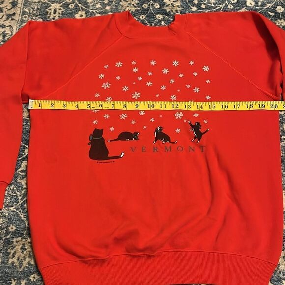 Vintage Cat Red Design Vermont Pullover Sweatshirt Casual - Picture 3 of 9